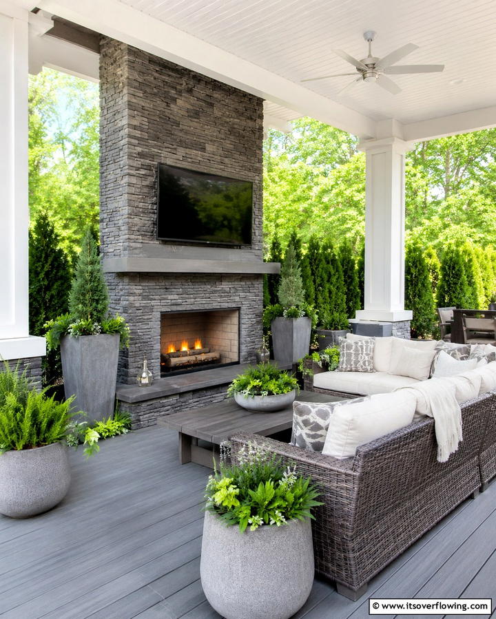 Outdoor Simulated Fireplace - 30 Faux Fireplace Ideas to Add Warmth Anywhere
