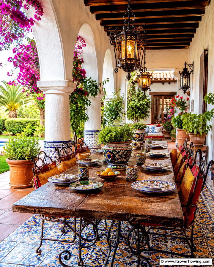 Outdoor Spanish Dining Area - 30 Spanish Style Front Porch Ideas for Mediterranean Charm