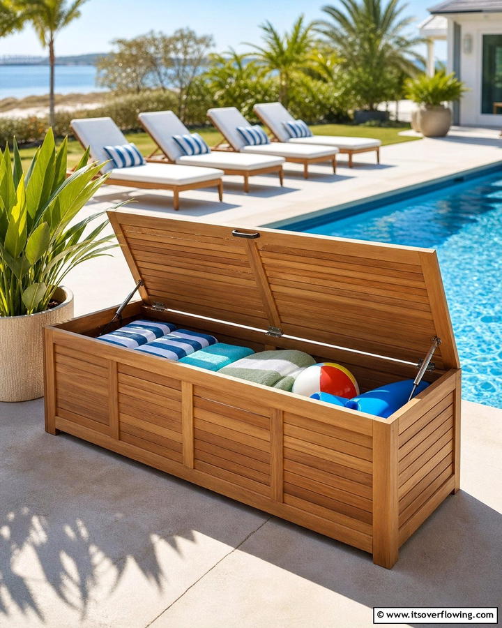 Outdoor Storage Bench - 20 Pool Storage Ideas to Keep Your Backyard Tidy