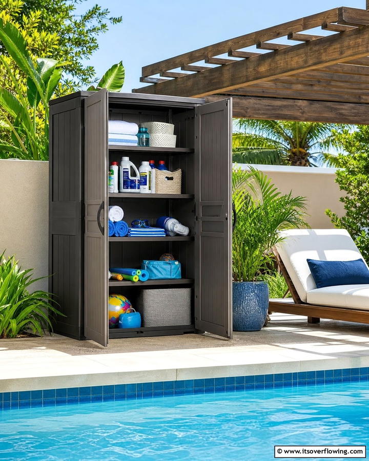 Outdoor Storage Cabinets - 20 Pool Storage Ideas to Keep Your Backyard Tidy