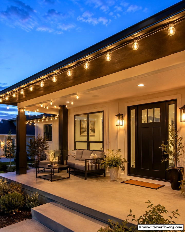 Outdoor String Lights - 25 Summer Front Door Decor Ideas to Welcome the Season