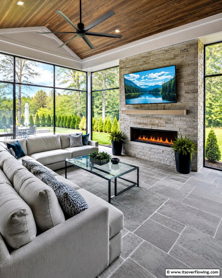 Outdoor TV and Fireplace Combo - 25 Screened-in Porch With Fireplace Ideas for Cozy Evenings