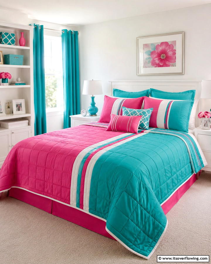 Outside Pink and Teal Bedspread - 30 Teal and Pink Bedroom Ideas for Bold Modern Design