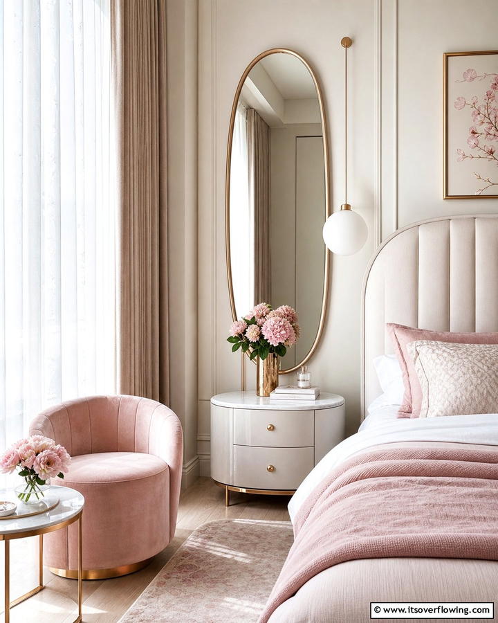 Oval Mirror for Soft Elegance - 20 Mirror Behind Nightstand Design Ideas for Elegance