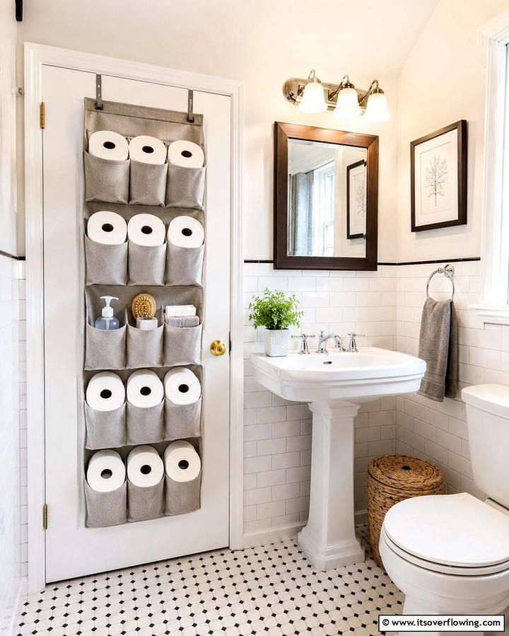 Over the Door Organizer - 20 Toilet Paper Storage Ideas for Organized Bathrooms