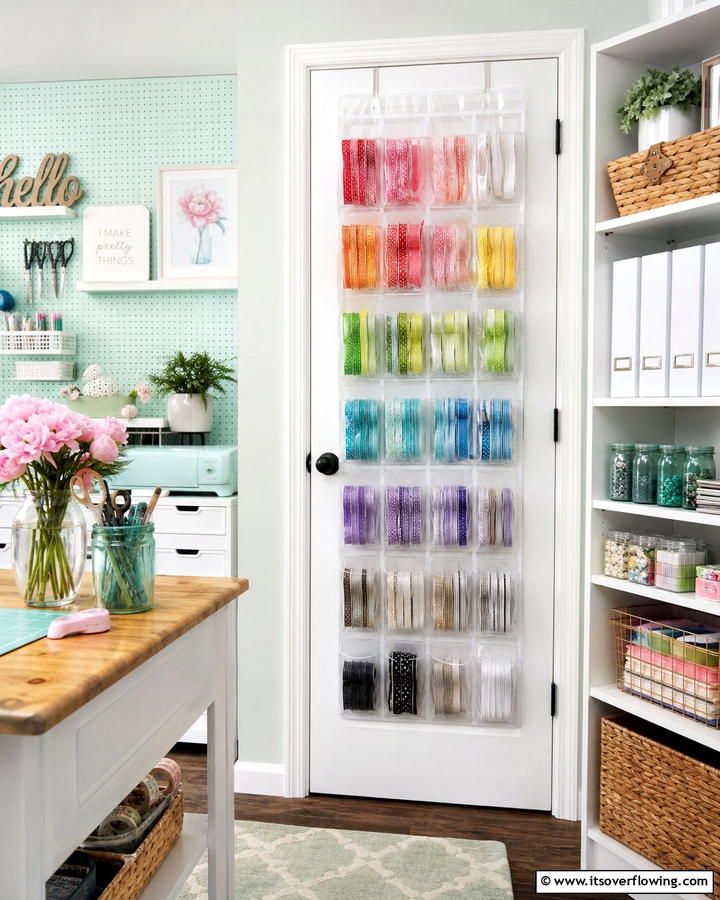 Over the Door Storage Organizers - 20 Ribbon Storage Ideas- Organize Your Craft Supplies