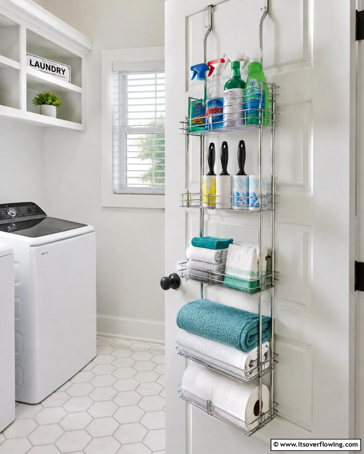 Over the Door Storage Racks - 20 Small Laundry Room Ideas With a Top Load Washing Machine