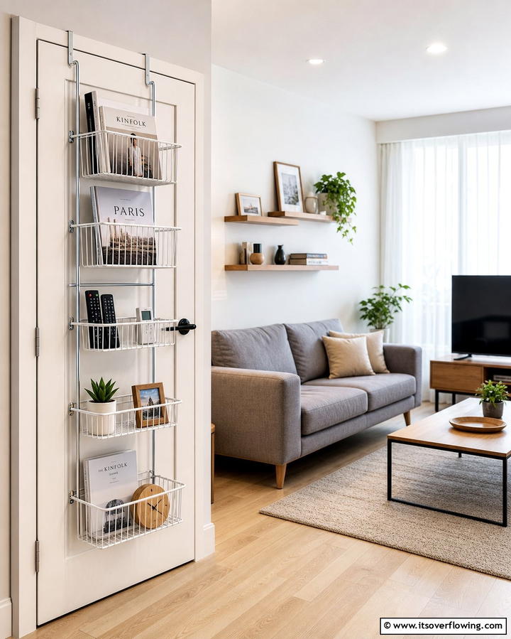 Over the Door Storage Racks - 30 Living Room Storage Ideas to Declutter Your Space