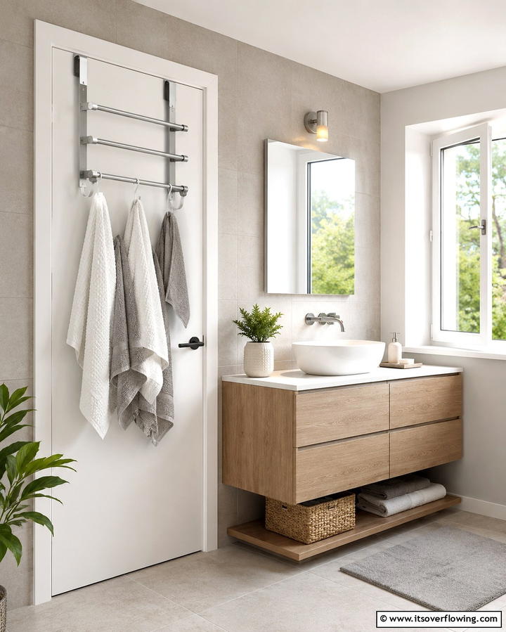 Over the Door Towel Hanger - 30 Towel Storage Ideas for Organized and Stylish Bathrooms