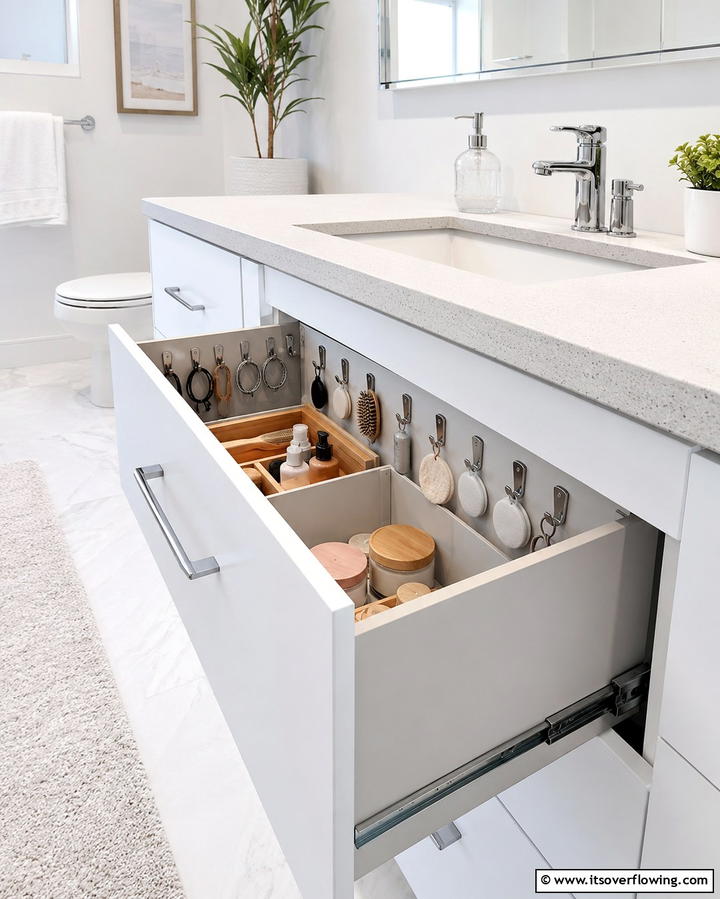 Over the Drawer Hooks for Vertical Use - 25 Bathroom Drawer Organization Ideas for a Clutter-Free Space