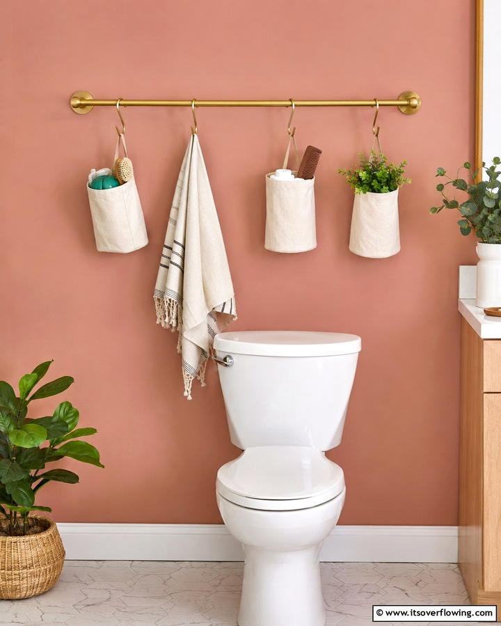 Over the Toilet Bar with Hooks - 25 Over Toilet Storage Ideas for Small Bathrooms
