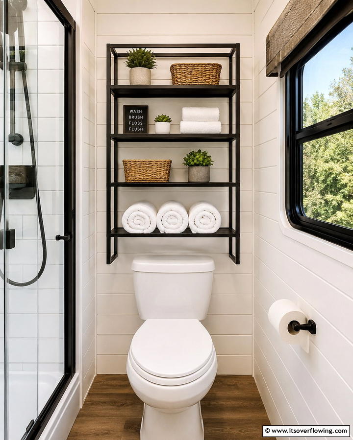 Over the Toilet Storage Solutions - 25 Small RV Bathroom Ideas for Compact Spaces