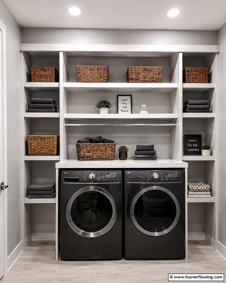 Over the Washer Shelving for Efficiency - 25 Creative Laundry Room Shelving Ideas for Organization