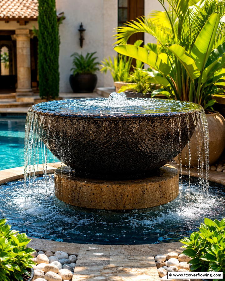 Overflowing Bowl Waterfall - 25 Small Pool Waterfall Ideas for Your Backyard