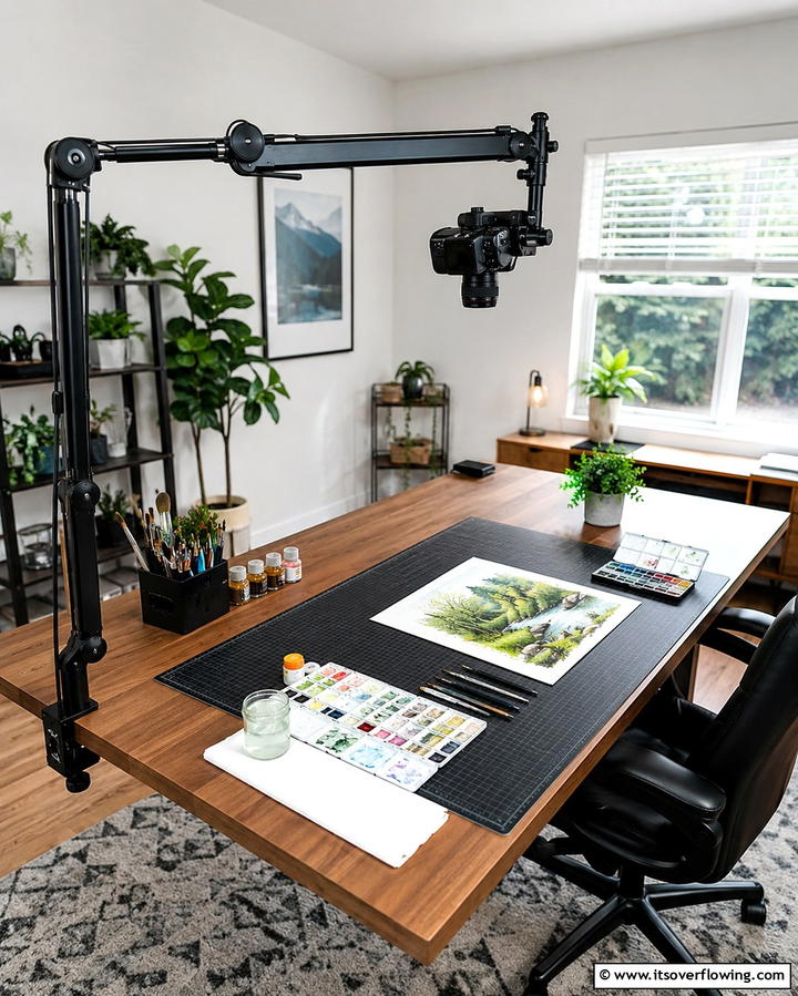 Overhead Camera Mount - 25 Inspiring Content Creator Room Ideas for Productivity
