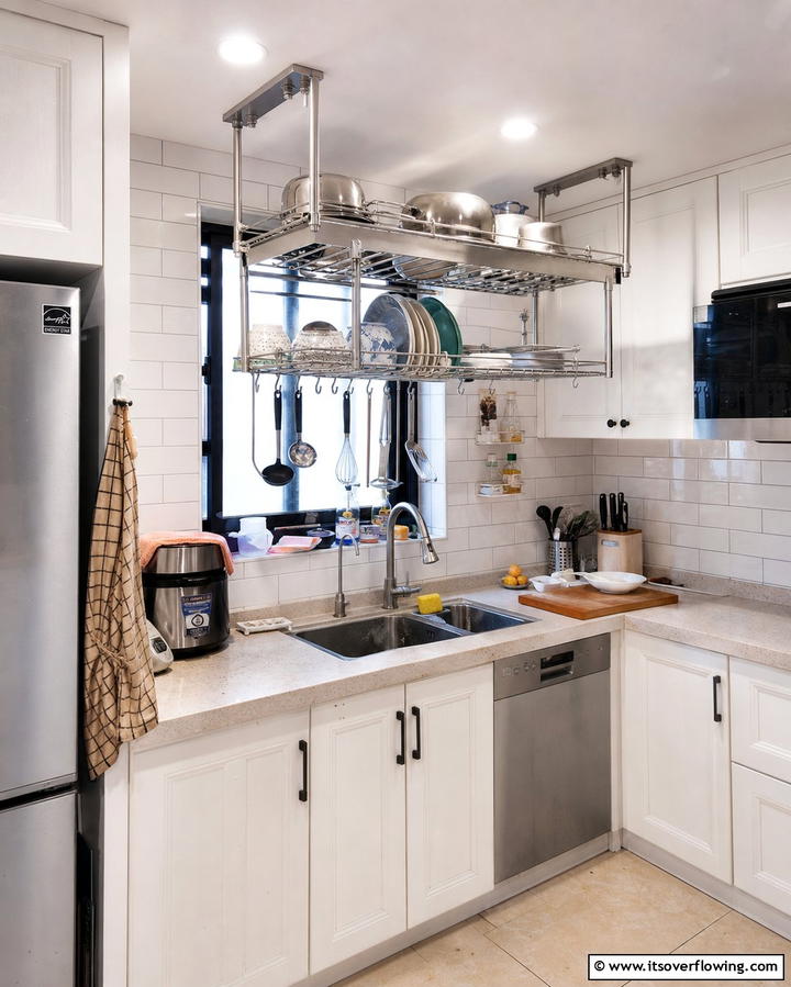 Overhead Drying Rack for Utensils - 25 Practical Dirty Kitchen Ideas for Efficient Cooking Spaces