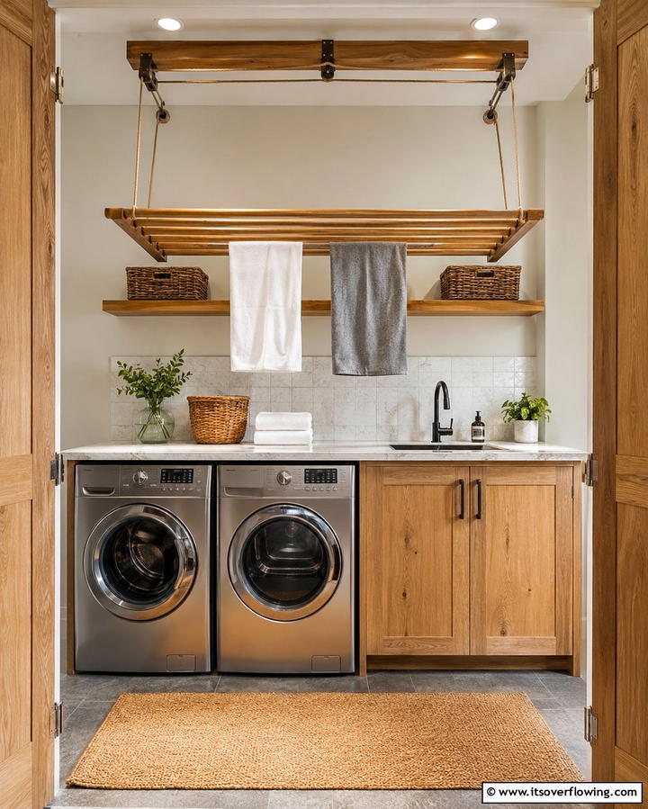 Overhead Drying Rack - 25 Laundry Closet Ideas for Small Spaces