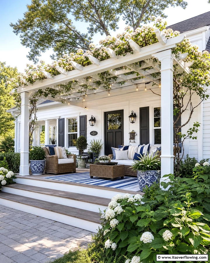 Overhead Pergola - 20 Small Cape Cod Front Porch Ideas for Charm