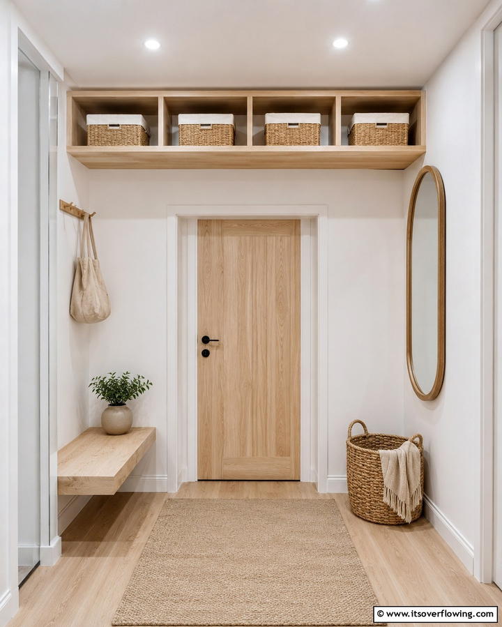 Overhead Shelving - 25 Small Mudroom Ideas to Organize Your Entryway