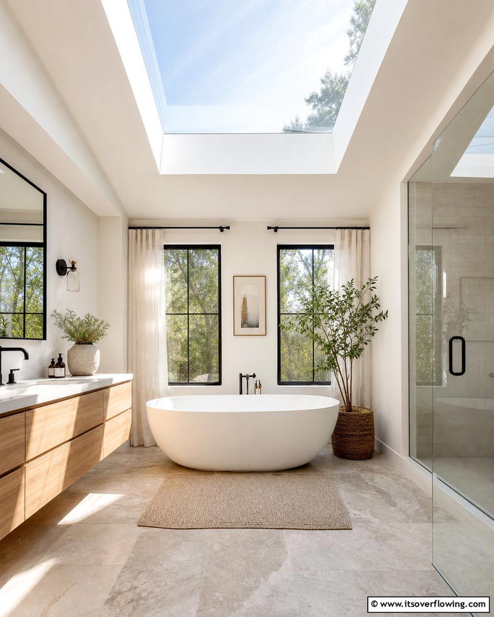 Overhead Skylights for Natural Light - 25 Cozy Bathroom Ideas for a Relaxing Space