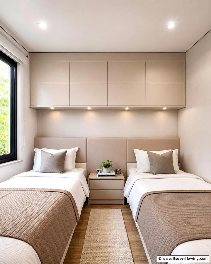Overhead Storage Cabinets - 25 Shared Bedroom Ideas for Small Rooms to Maximize Space