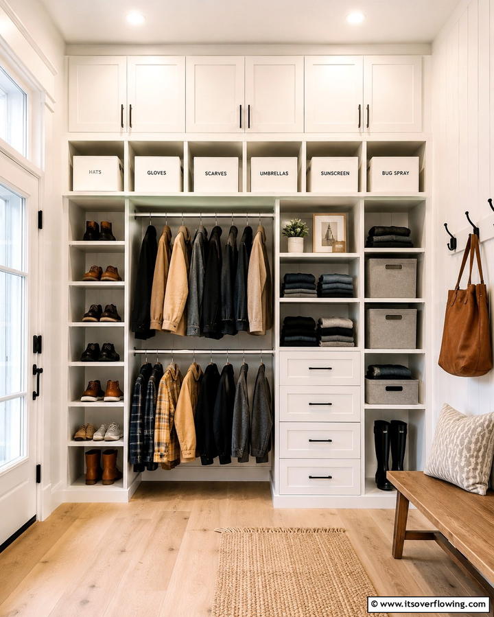 Overhead Storage Compartments - 25 Entryway Closet Ideas to Maximize Storage and Style