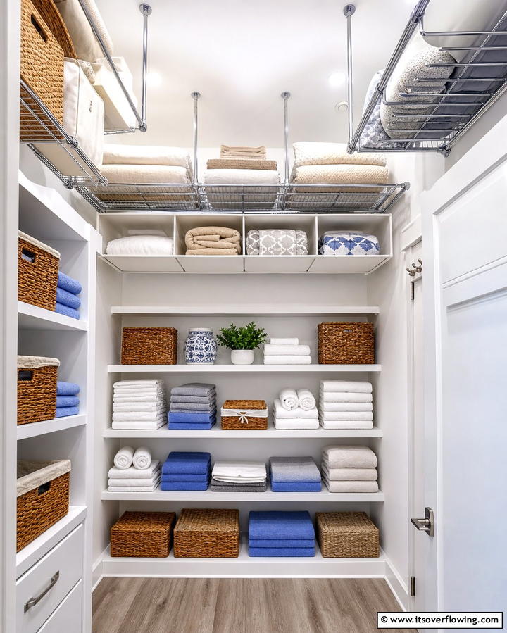 Overhead Storage Innovations - 30 Linen Closet Organization Ideas for Maximized Storage