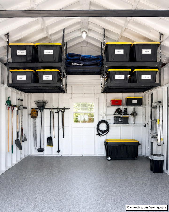 Overhead Storage Racks - 25 Shed Organization Ideas to Declutter Your Outdoor Space