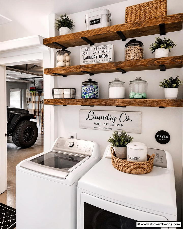 Overhead Storage Shelves - 25 Functional Garage Laundry Room Combo Ideas