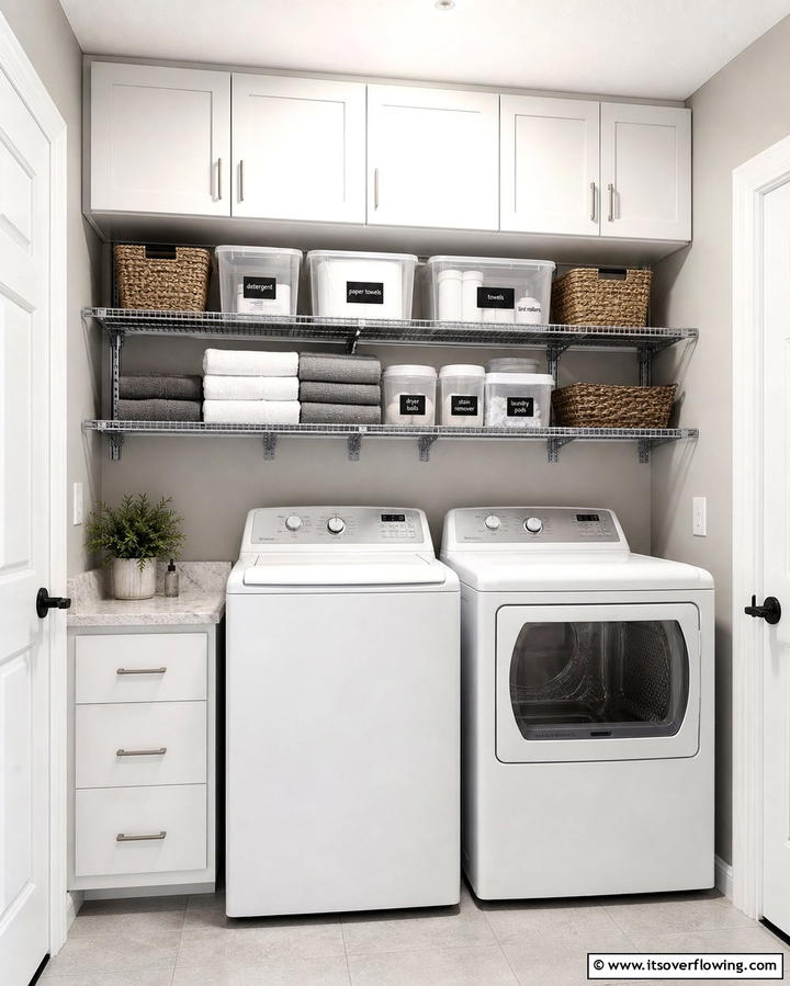 Overhead Storage Solutions - 25 Functional Garage Laundry Room Combo Ideas