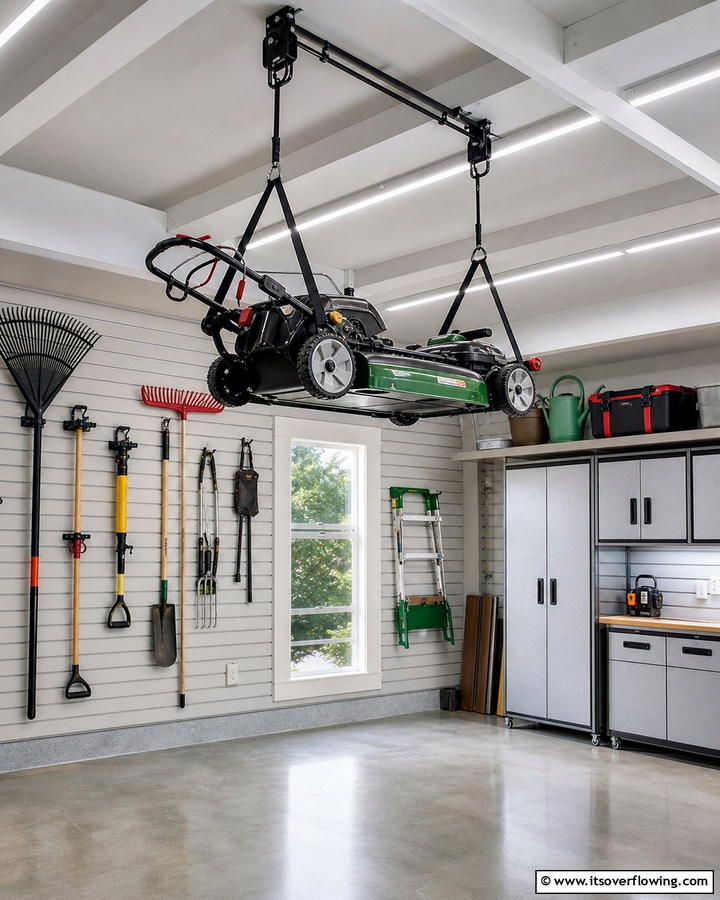 Overhead Storage Systems - 20 Smart Lawn Mower Storage Ideas for Your Garden