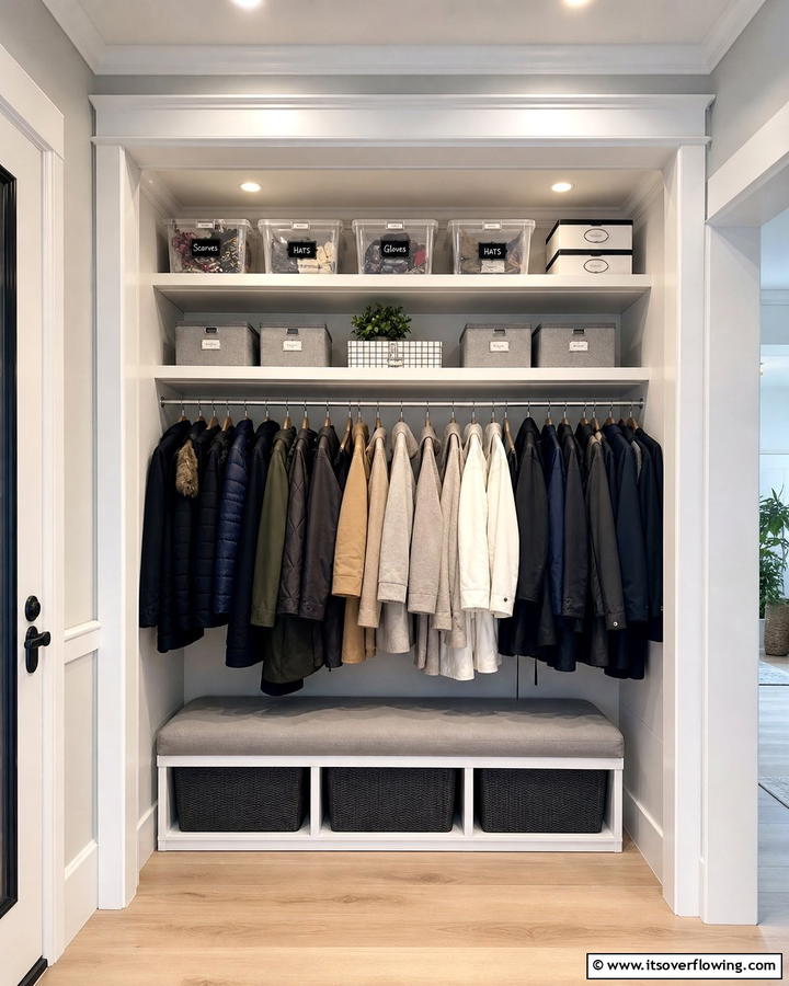 Overhead Storage for Seasonal Items - 20 Coat Closet Ideas for Organized Entryways