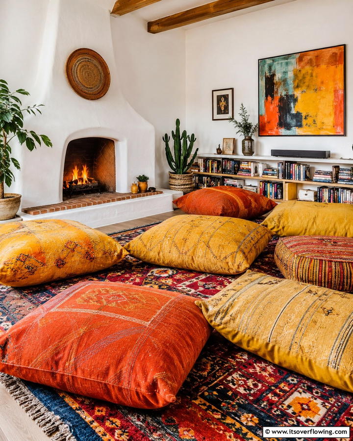 Oversized Floor Pillows for Casual Lounging - 25 Fireplace Seating Ideas to Cozy Up Your Living Room