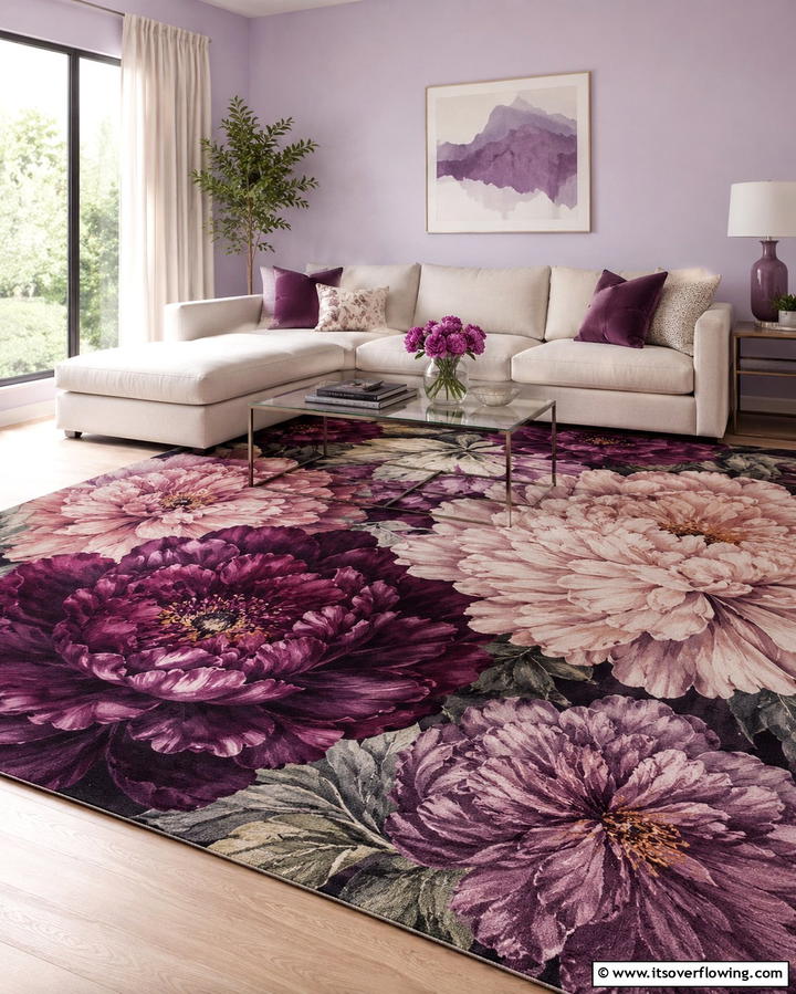 Oversized Floral Designs - 30 Living Room Rug Ideas to Define Your Space Stylishly