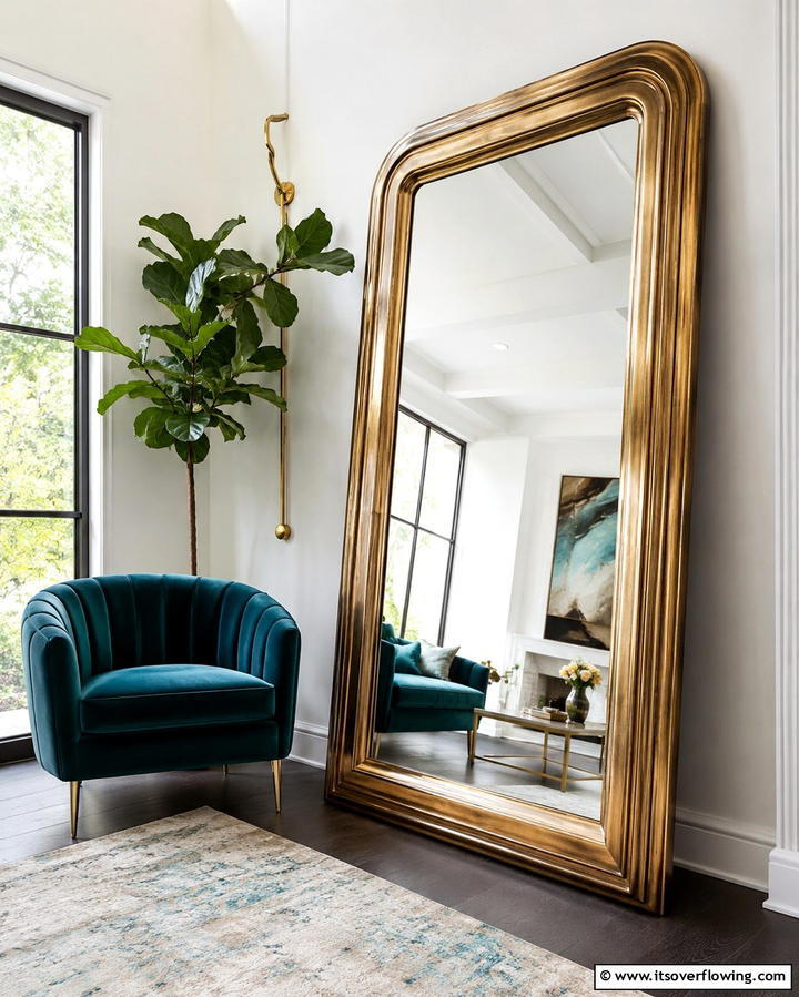 Oversized Leaning Mirror for a Bold Statement - 25 Living Room Mirror Ideas to Brighten Your Space