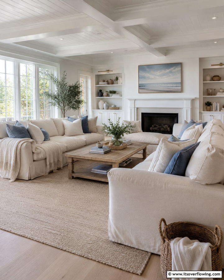 Oversized Linen Sofas - 30 Hamptons Living Room Ideas for Coastal-Inspired Elegance