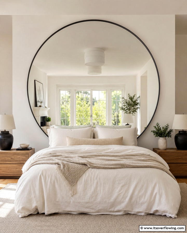 Oversized Mirror - 25 No Headboard Ideas for a Modern and Minimalist Bedroom