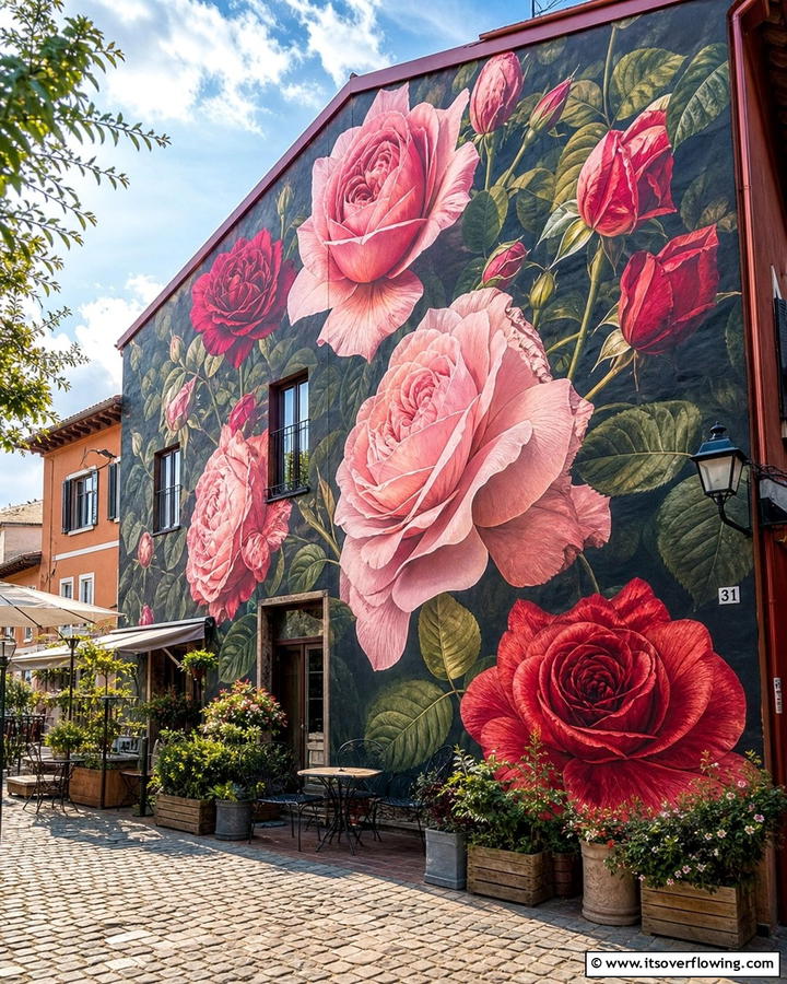 Oversized Roses in Full Bloom - 20 Stunning Flower Murals on Buildings Around the World