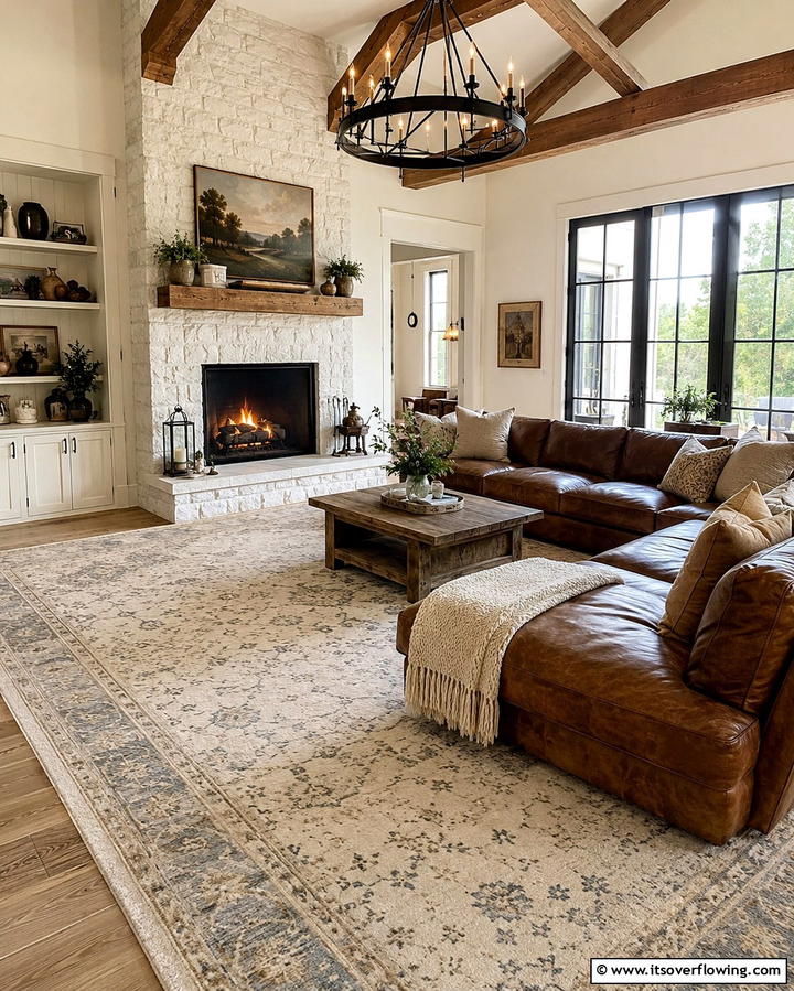 Oversized Rugs for Warmth and Cohesion - 25 Farmhouse Living Room Ideas for a Rustic Charm