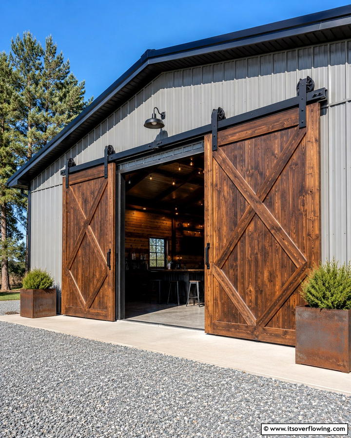 Oversized Sliding Barn Doors - 30 Pole Barn & Barndominium Exterior Designs for Rustic Charm