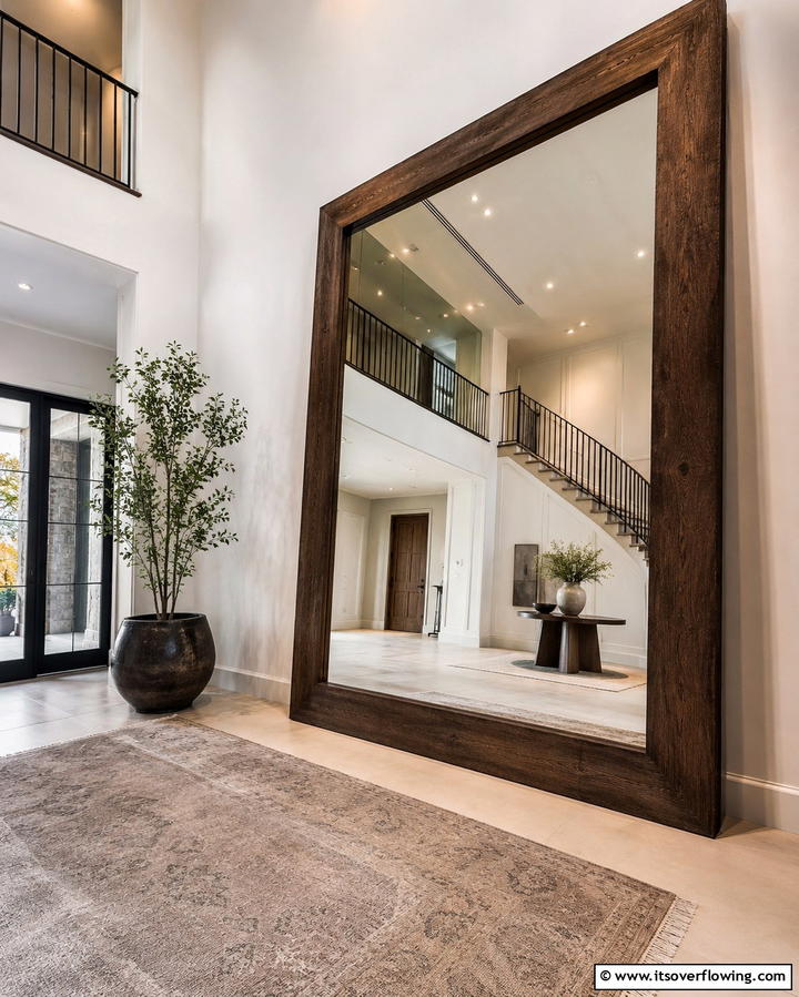 Oversized Statement Mirror - 30 Statement Entryway Mirror Ideas to Brighten Narrow Spaces