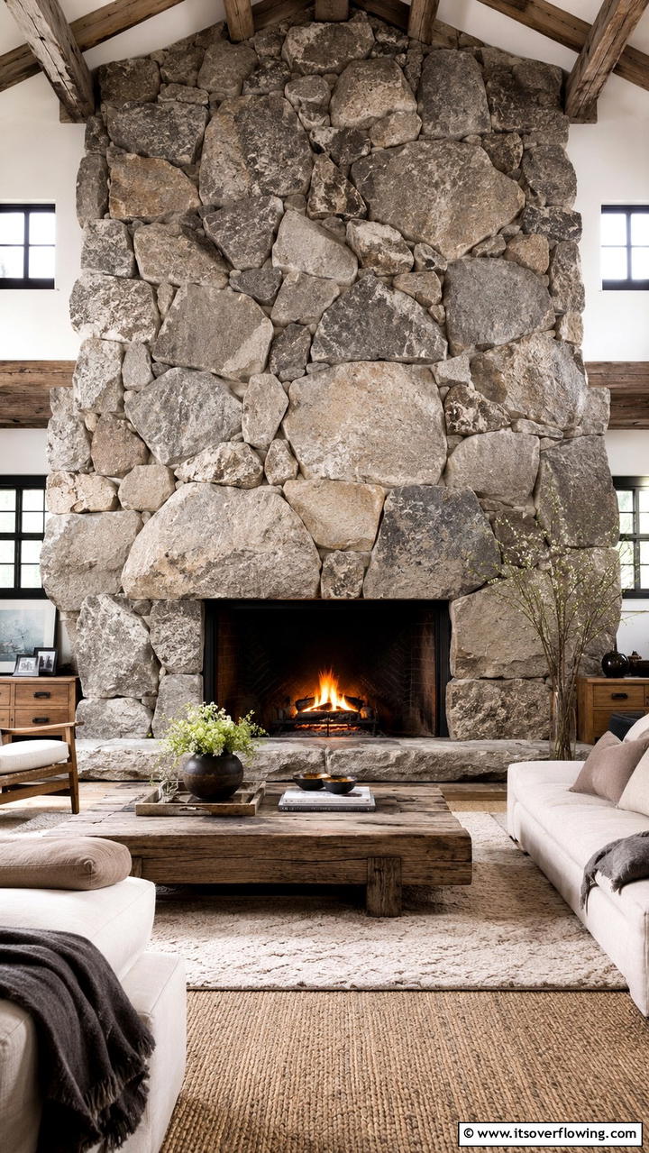 Oversized Stone Feature - 30 Farmhouse Fireplace Ideas for Cozy Living Spaces