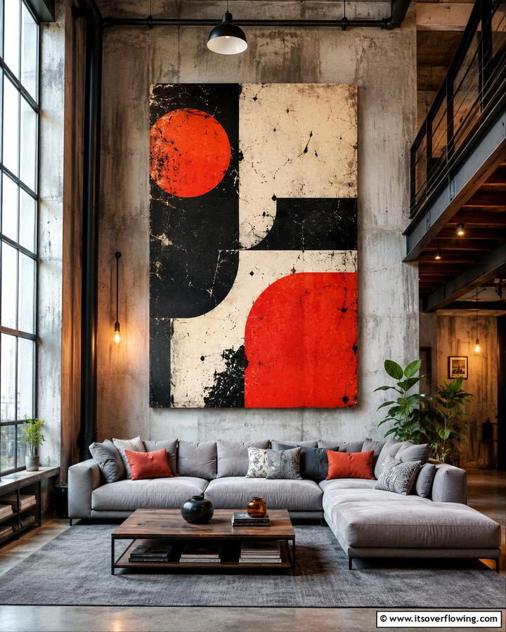 Oversized Wall Art - 30 Industrial Living Room Ideas with Urban Charm