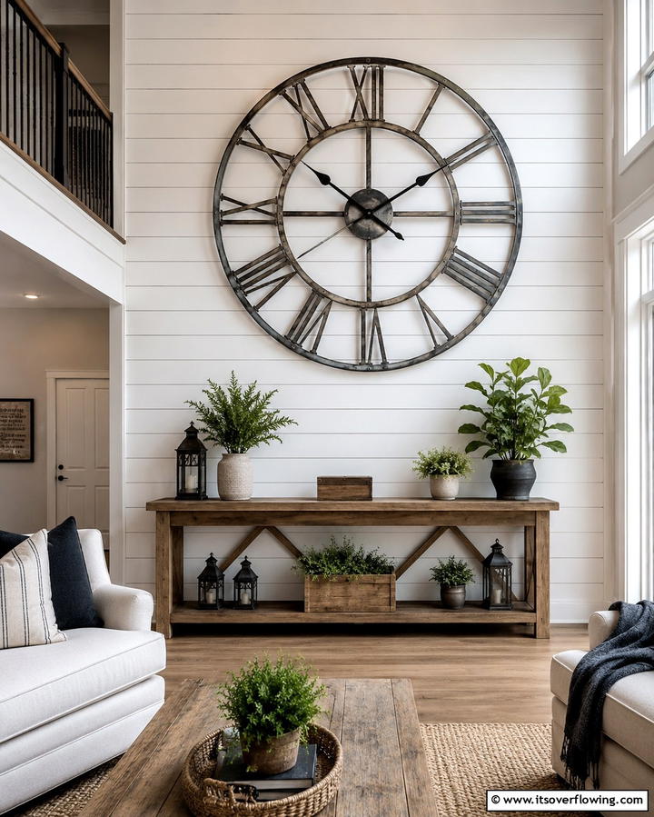 Oversized Wall ClocksExact - 25 Joanna Gaines Living Room Ideas for Farmhouse Style