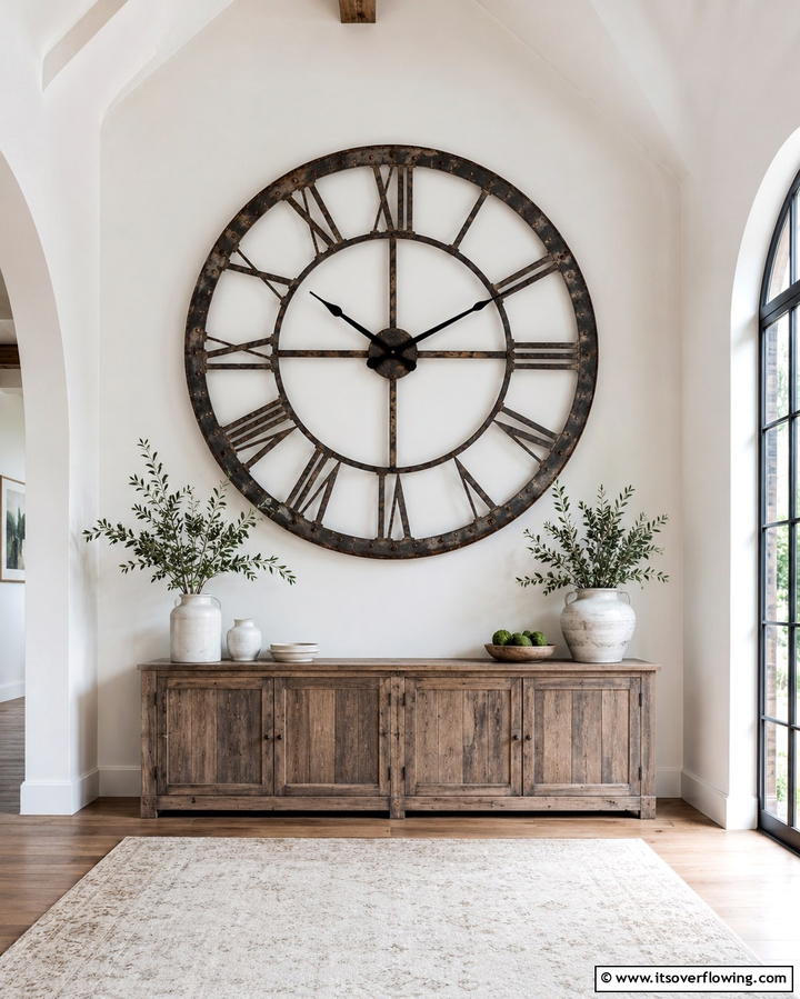 Oversized Wall ClocksOne - 25 Joanna Gaines Living Room Ideas for Farmhouse Style
