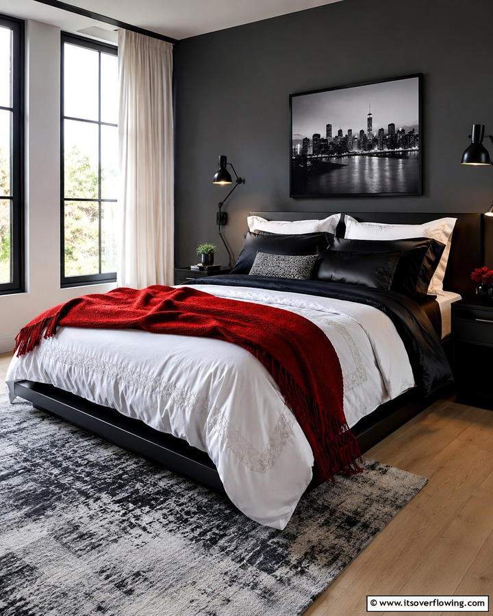 Oversized Wall Mirrors - 25 Red Black and White Bedroom Ideas for a Bold Look