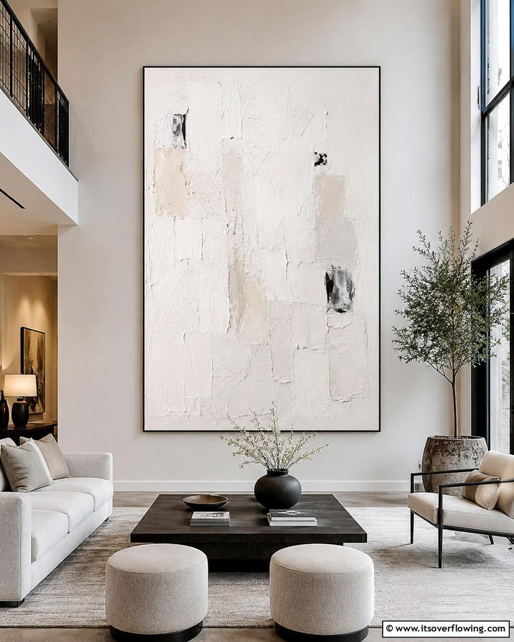 Oversized White Artwork - 25 White Living Room Ideas for a Timeless Look