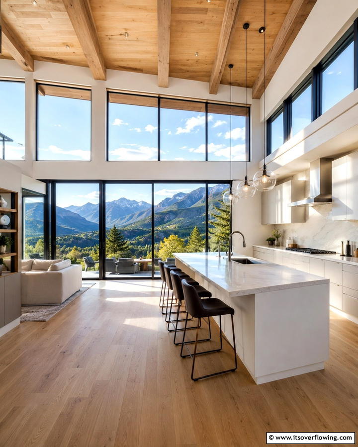 Oversized Windows - 25 Mountain House Kitchen Ideas for Rustic Charm