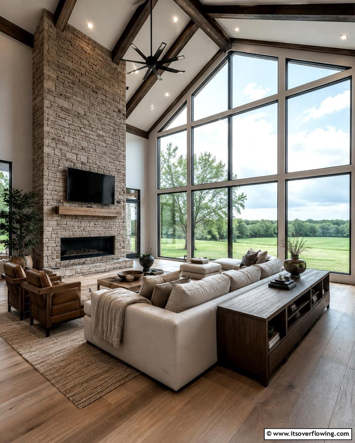 Oversized Windows - 25 Rustic Barndominium Interior Design Ideas