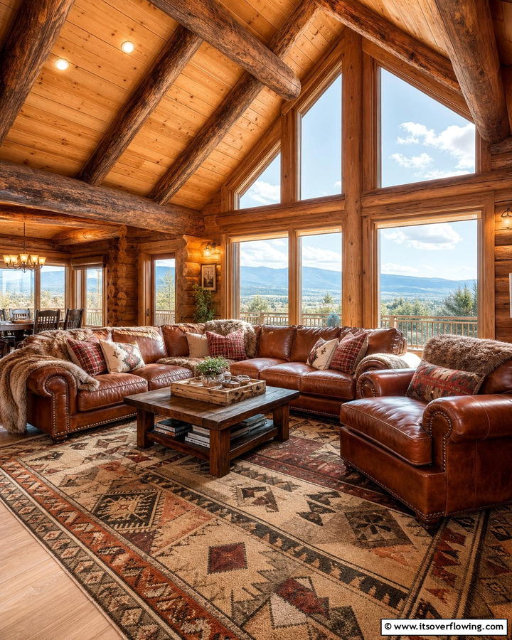 Overstuffed Leather Furniture - 20 Cabin Living Room Ideas for Cozy Comfort